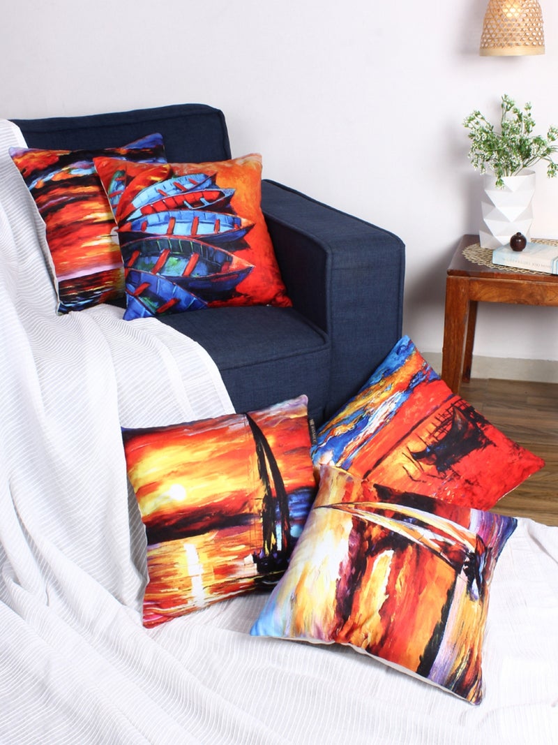 ROMEE Velvet Abstract 3D Print Cushion Covers Set of 5